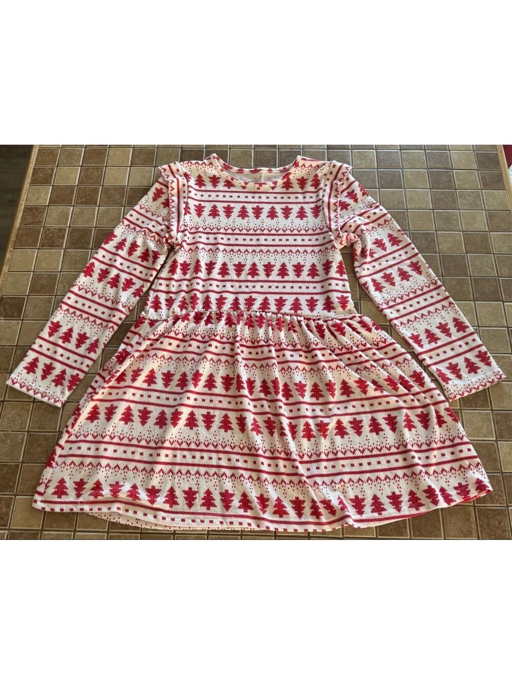 Girls Falls Creek Casual Dress L White Red Christmas Tree